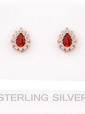 Created Garnet & White Sapphire Stud Earrings 14k Rose Gold Plated (.925)